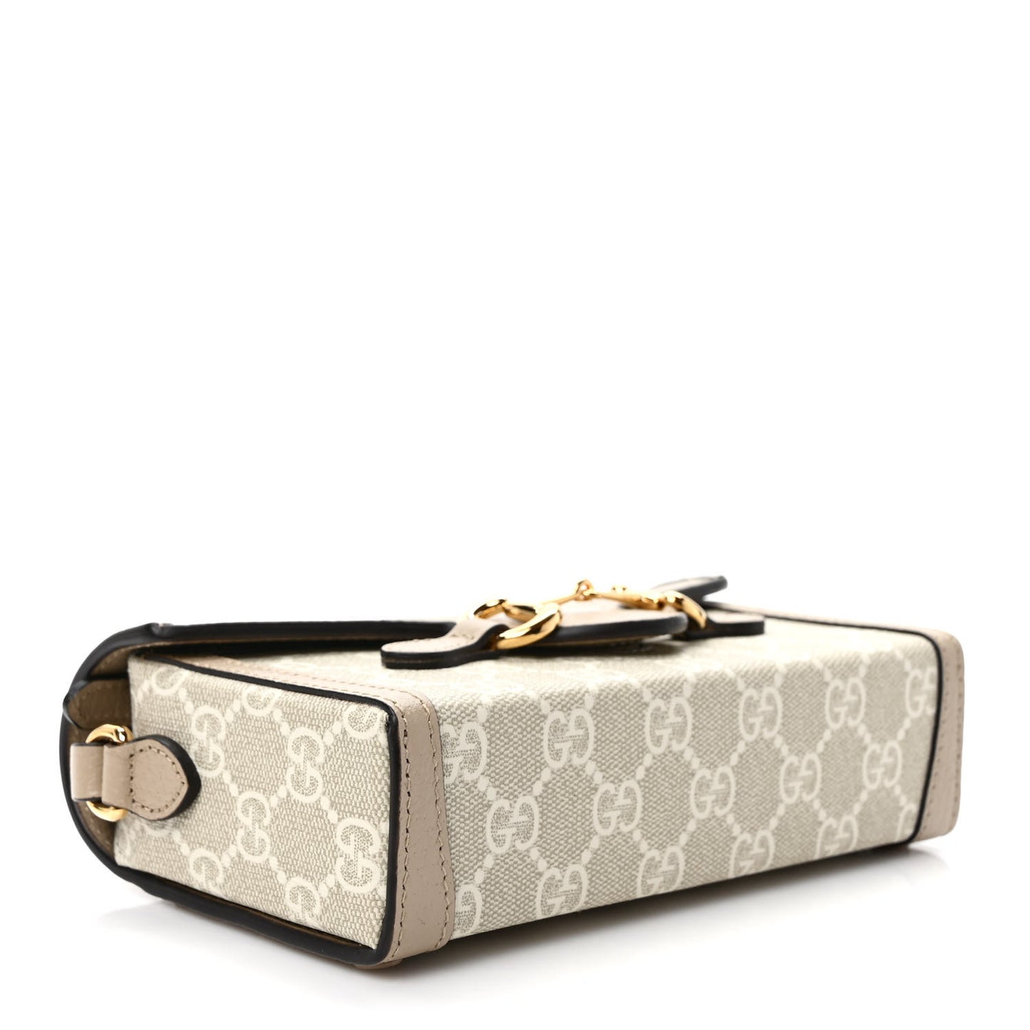 GG Supreme Monogram Textured Dollar Calfskin Mini Horsebit 1955 Shoulder Bag Beige Mystic White Oatmeal
