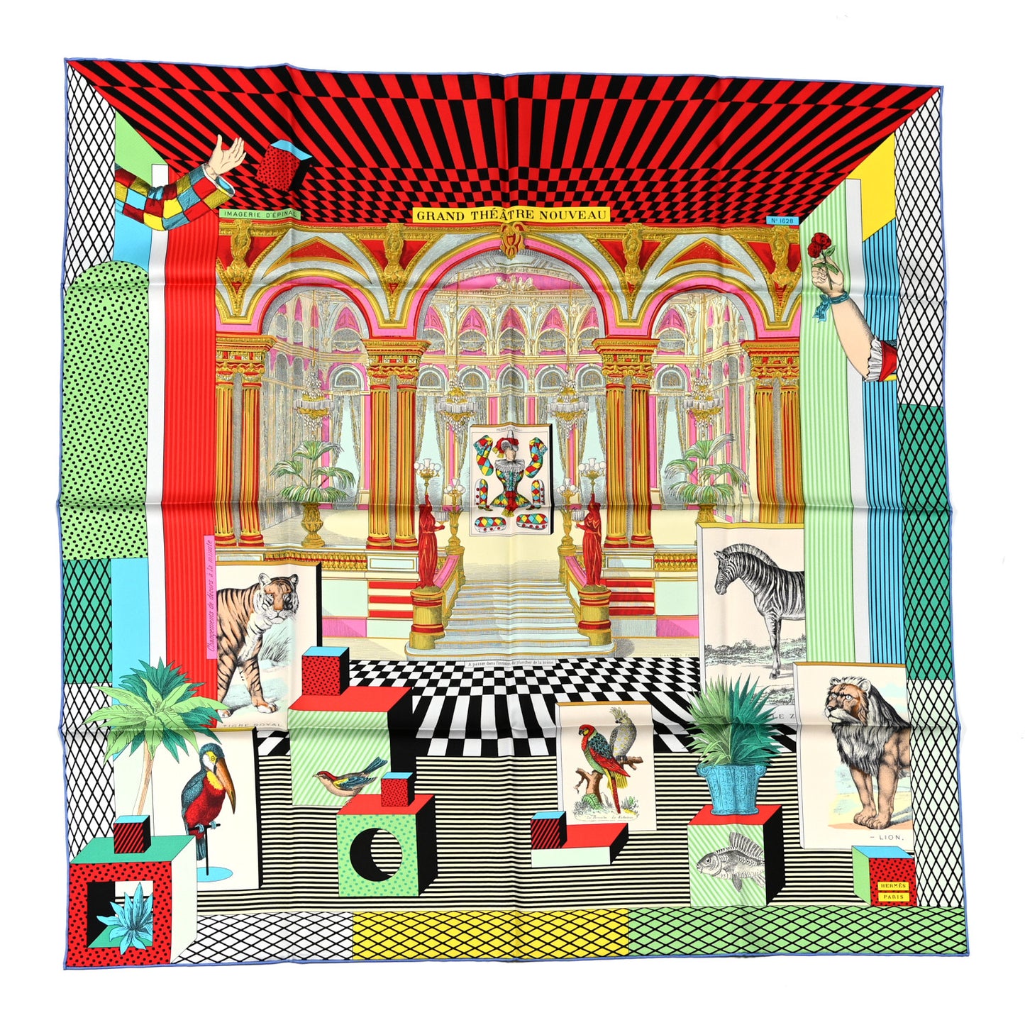 Silk Grand Theatre Nouveau Scarf 90 Rouge Vert Multicolor
