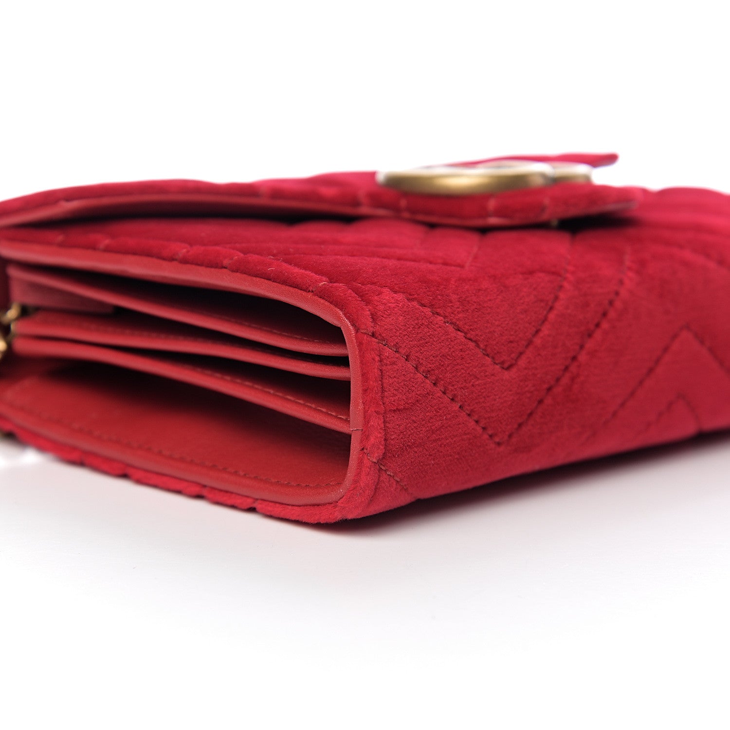 Gucci Velvet Matelasse GG Marmont Chain Wallet Hibiscus Red 6 of 8
