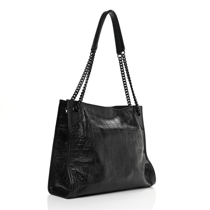 Saint Laurent Calfskin Crocodile Embossed Monogram Medium Niki Shopping Bag Black 3 of 10