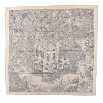 Hermes Cashmere Silk Faubourg Tropical Shawl 140 Naturel Gris Anthracite 1 of 6