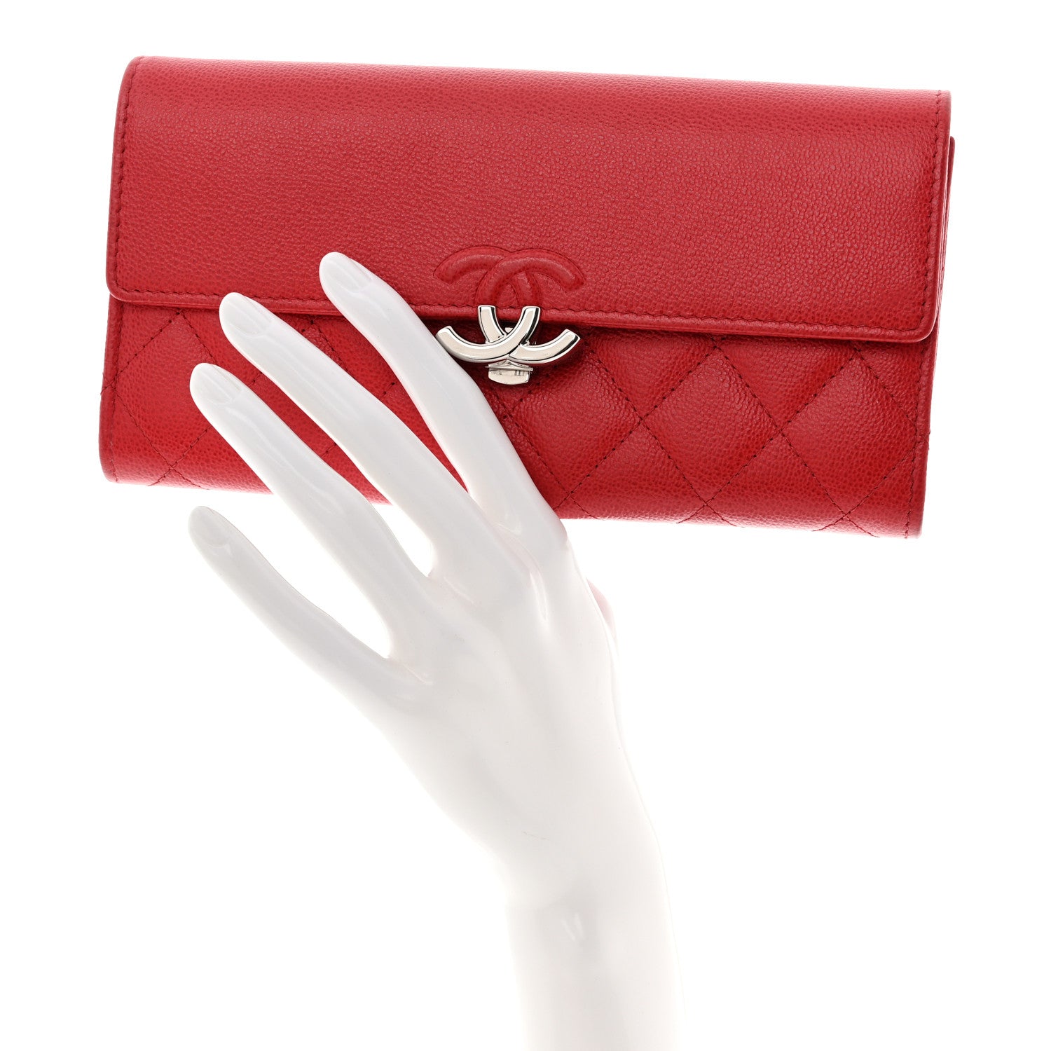 Chanel Grained Calfskin Quilted CC Box Flap Wallet Red 2 of 13