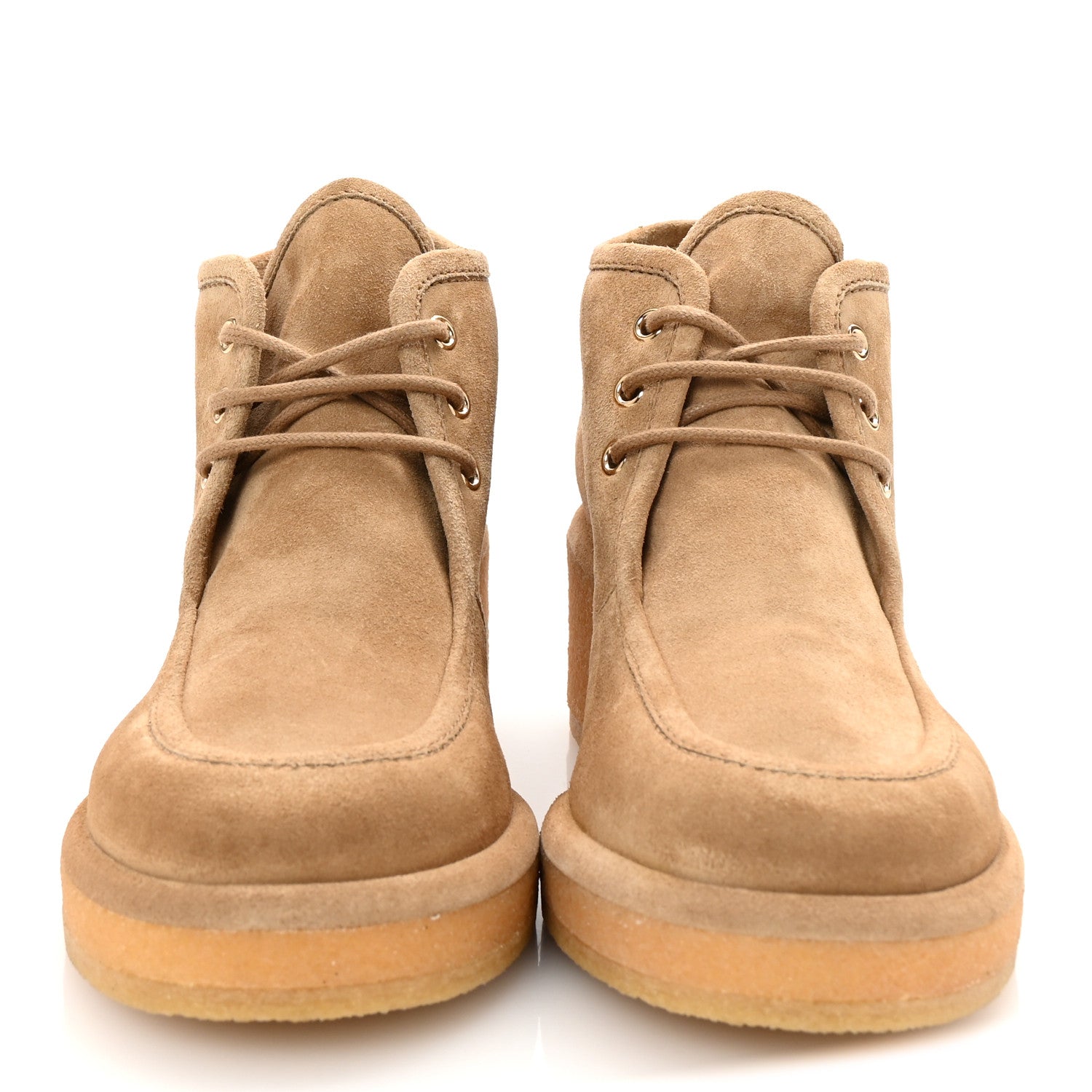 Chanel Suede Calfskin Lace Up Wedge Booties 40.5 Beige 3 of 10