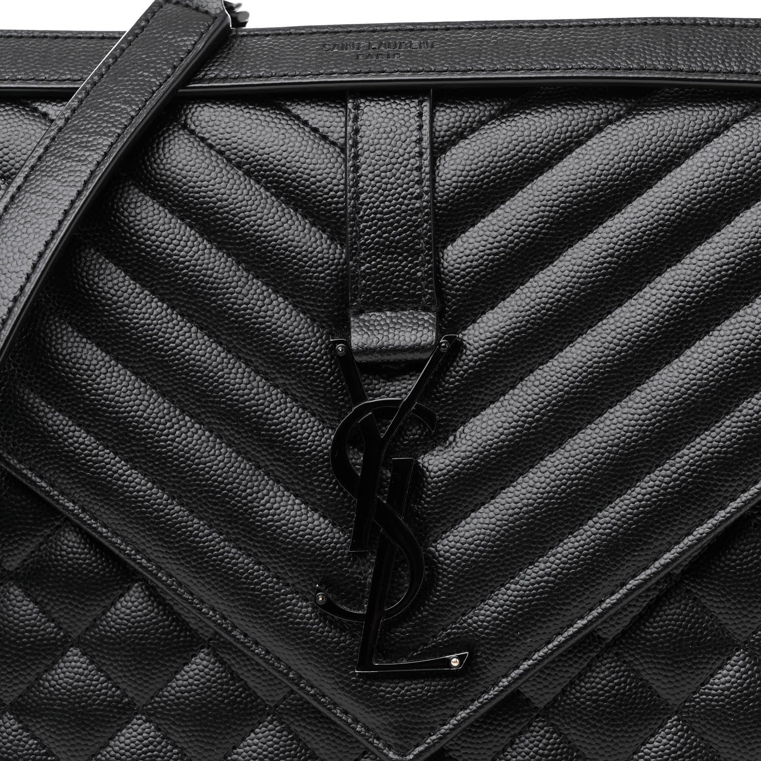 Saint Laurent Grain De Poudre Textured Mixed Matelasse Triquilt Medium Monogram Monochrome Satchel Black 8 of 13