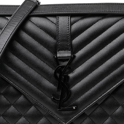 Saint Laurent Grain De Poudre Textured Mixed Matelasse Triquilt Medium Monogram Monochrome Satchel Black 8 of 13