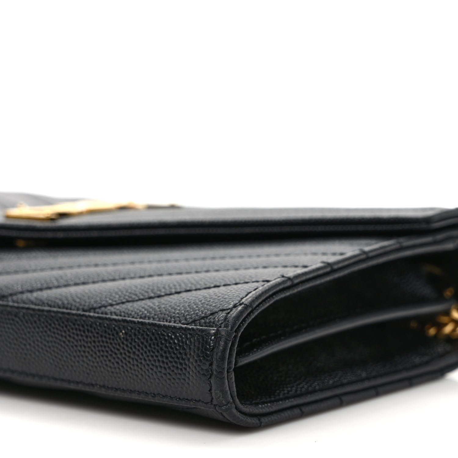 Saint Laurent Grain De Poudre Matelasse Chevron Monogram Chain Wallet Black 8 of 9