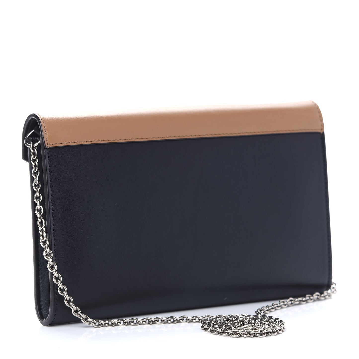 Shiny Calfskin Large Pocket Flap On Chain Black Blue Camel