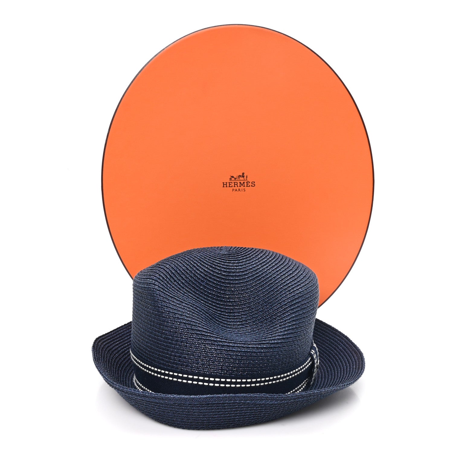 Hermes Braided Raffia Balthazar Sellier Hat 59 Marine 9 of 9