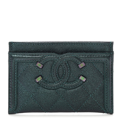 Chanel Iridescent Caviar Quilted Filigree Card Holder Dark Turquoise 1 of 9