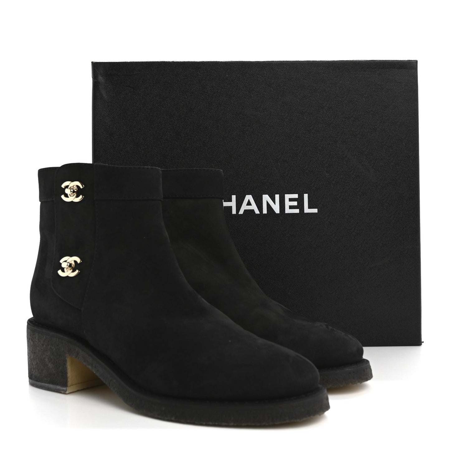 Suede Calfskin CC Turnlock Short Boots 39.5 Black