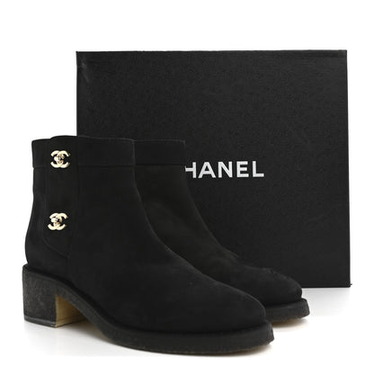 Chanel Suede Calfskin CC Turnlock Short Boots 39.5 Black 10 of 10