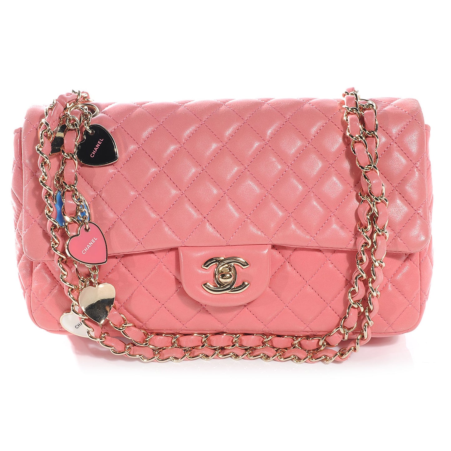 Lambskin Quilted Valentine Charms Medium Single Flap Pink