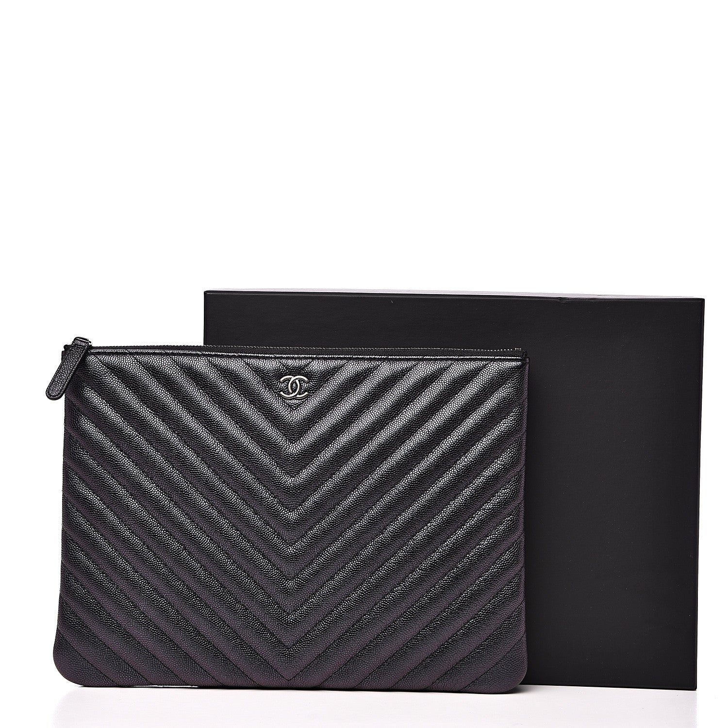 Chanel Iridescent Caviar Chevron Quilted Medium Cosmetic Case Black 11 of 11