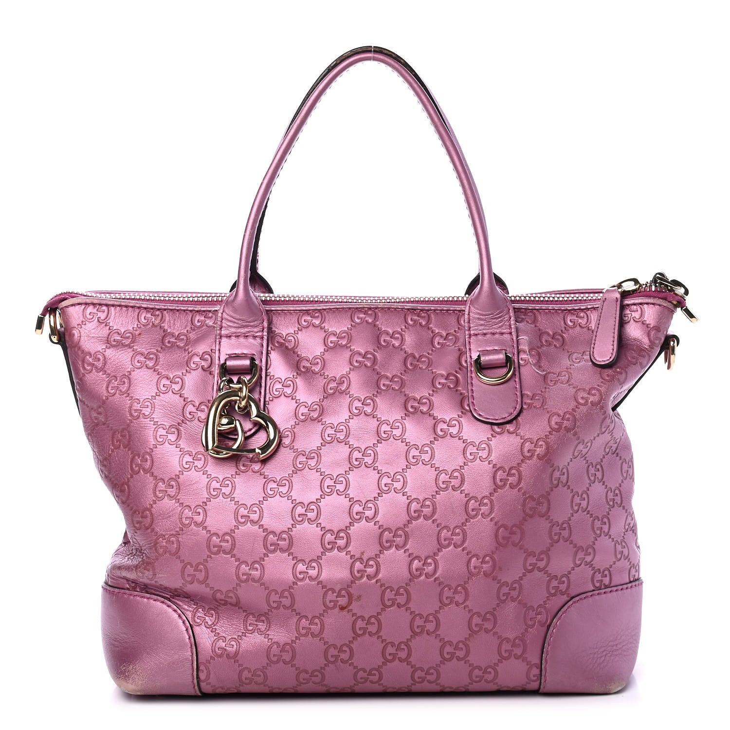 Gucci Metallic Soft Guccissima Heart Bit Charm Top Handle Tote Fresia Rose 1 of 6
