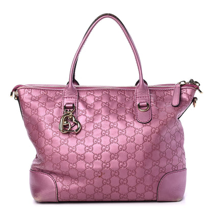 Gucci Metallic Soft Guccissima Heart Bit Charm Top Handle Tote Fresia Rose 1 of 6