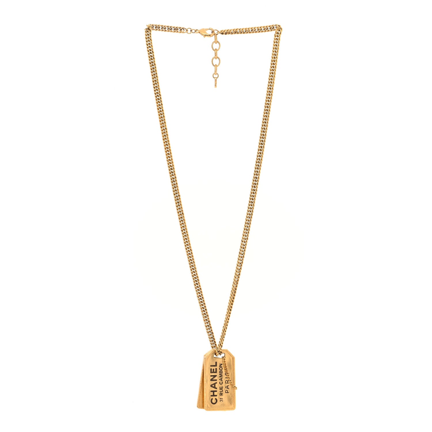 Chanel ID Dog Tag Charm Necklace Gold 2 of 8