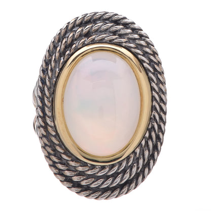 David Yurman Sterling Silver 18K Yellow Gold Moon Quartz Cable Coil Ring 1 of 5