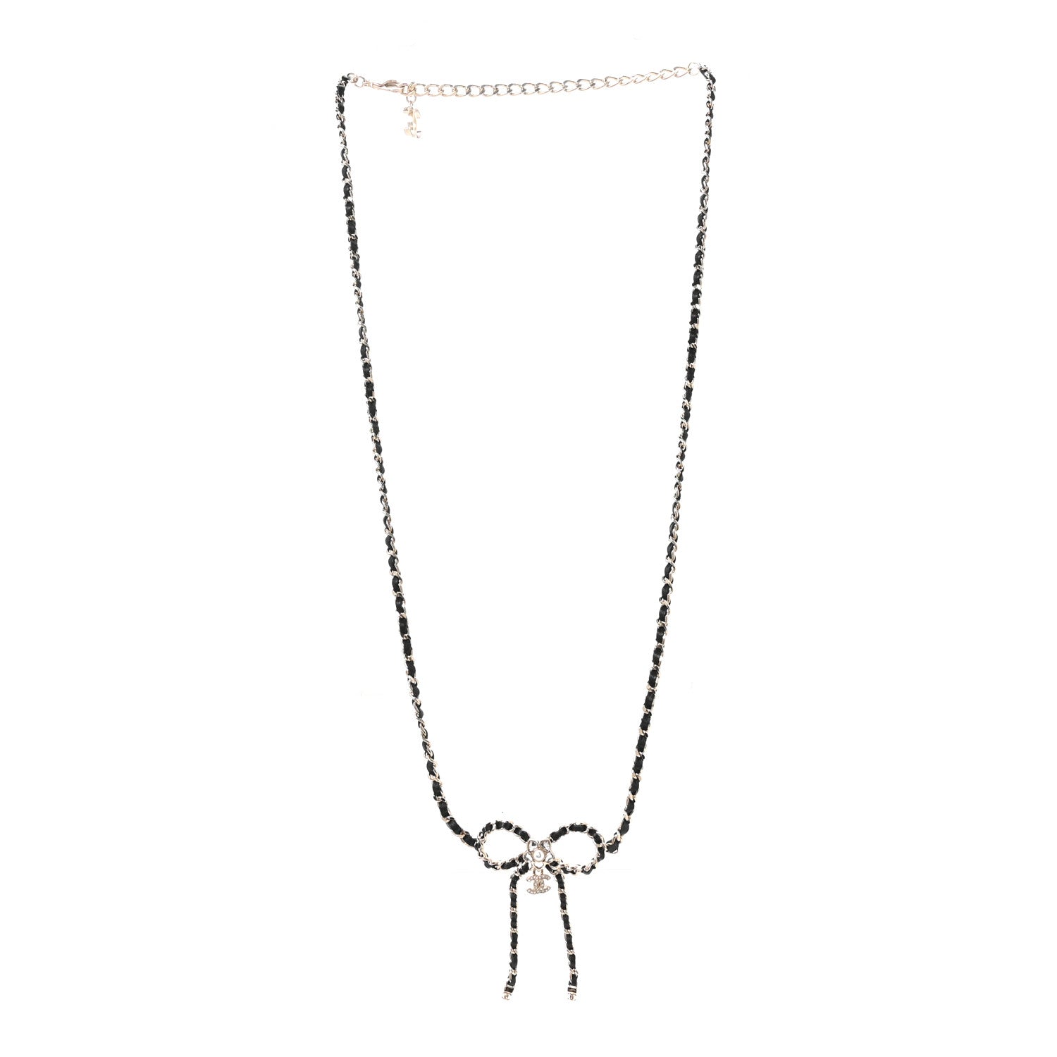 Chanel Metal Lambskin Crystal Pearl Bow Chain Belt Black Gold 3 of 5