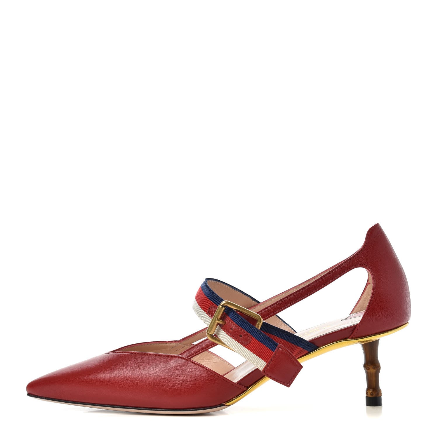 Gucci Malaga Kid Grosgrain Sylvie Web Bamboo Mules 36 Hibiscus Red 1 of 10