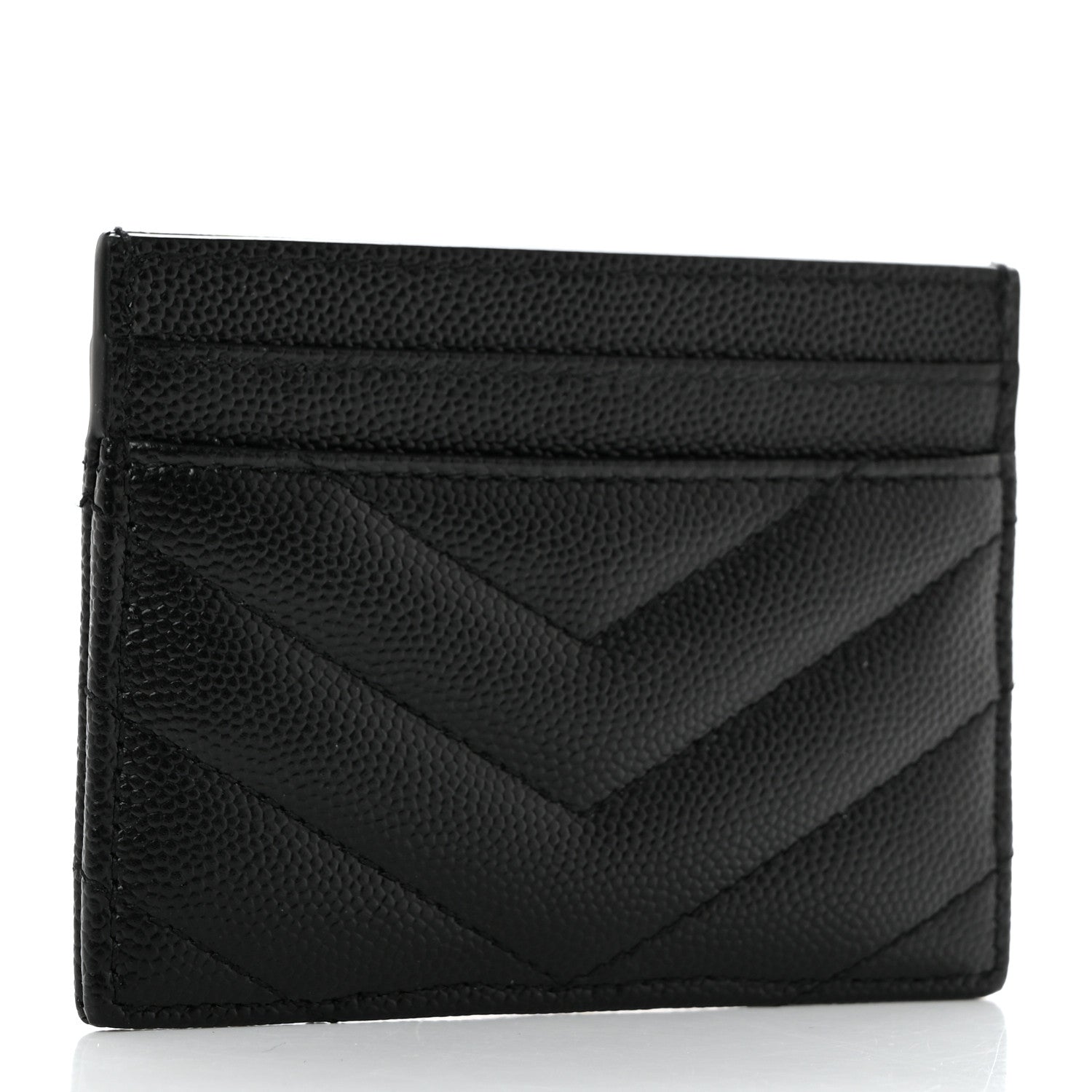 Saint Laurent Grain De Poudre Matelasse Chevron Monogram Credit Card Case Black 3 of 8