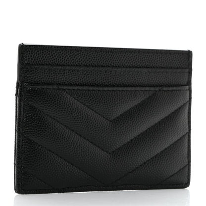 Saint Laurent Grain De Poudre Matelasse Chevron Monogram Credit Card Case Black 3 of 8
