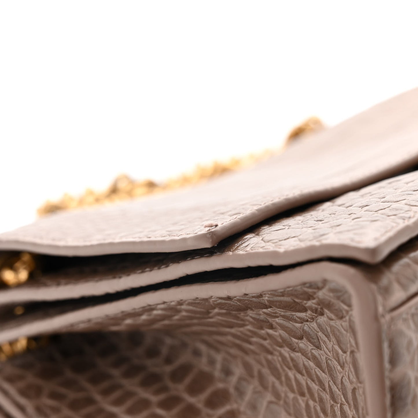 Extra Supple Calfskin Crocodile Embossed Medium Crush Chain Bag Brown