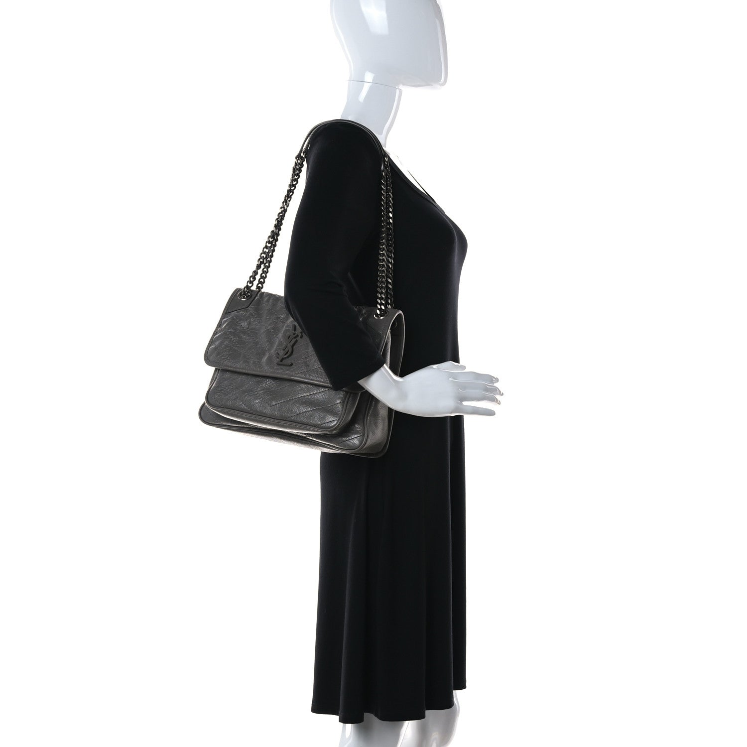 Saint Laurent Crinkled Calfskin Matelasse Monogram Medium Niki Chain Satchel Dark Chocolate 2 of 16