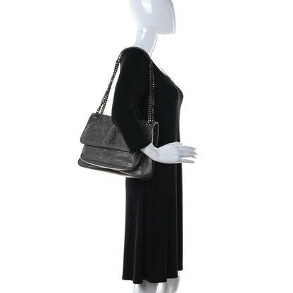 Saint Laurent Crinkled Calfskin Matelasse Monogram Medium Niki Chain Satchel Dark Chocolate 2 of 16