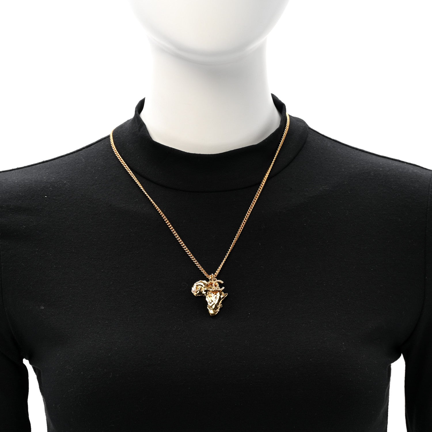 Chanel Crystal Pearl CC Africa Pendant Necklace Gold White 2 of 5