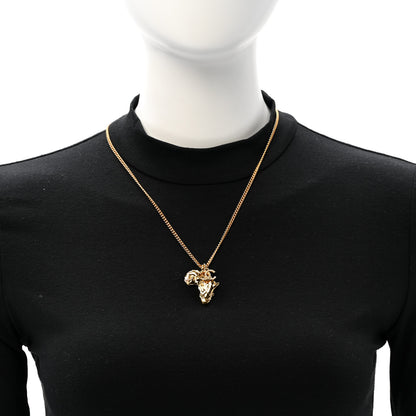 Chanel Crystal Pearl CC Africa Pendant Necklace Gold White 2 of 5