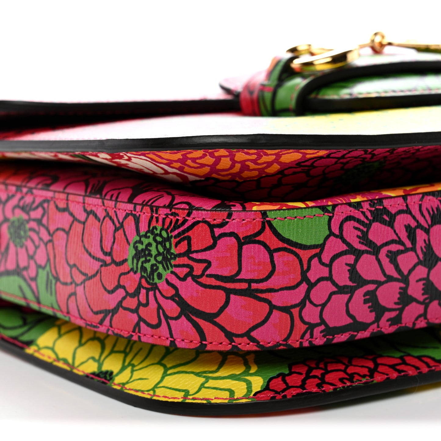 X KEN SCOTT New Shangai Calfskin Pomponica Print Horsebit 1955 Shoulder Bag Multicolor Fuxia Pompon