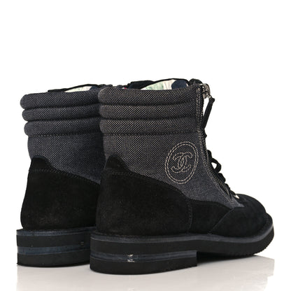 Chanel Toile Suede Calfskin CC Lace Up Short Boots 37 Dark Grey 4 of 10