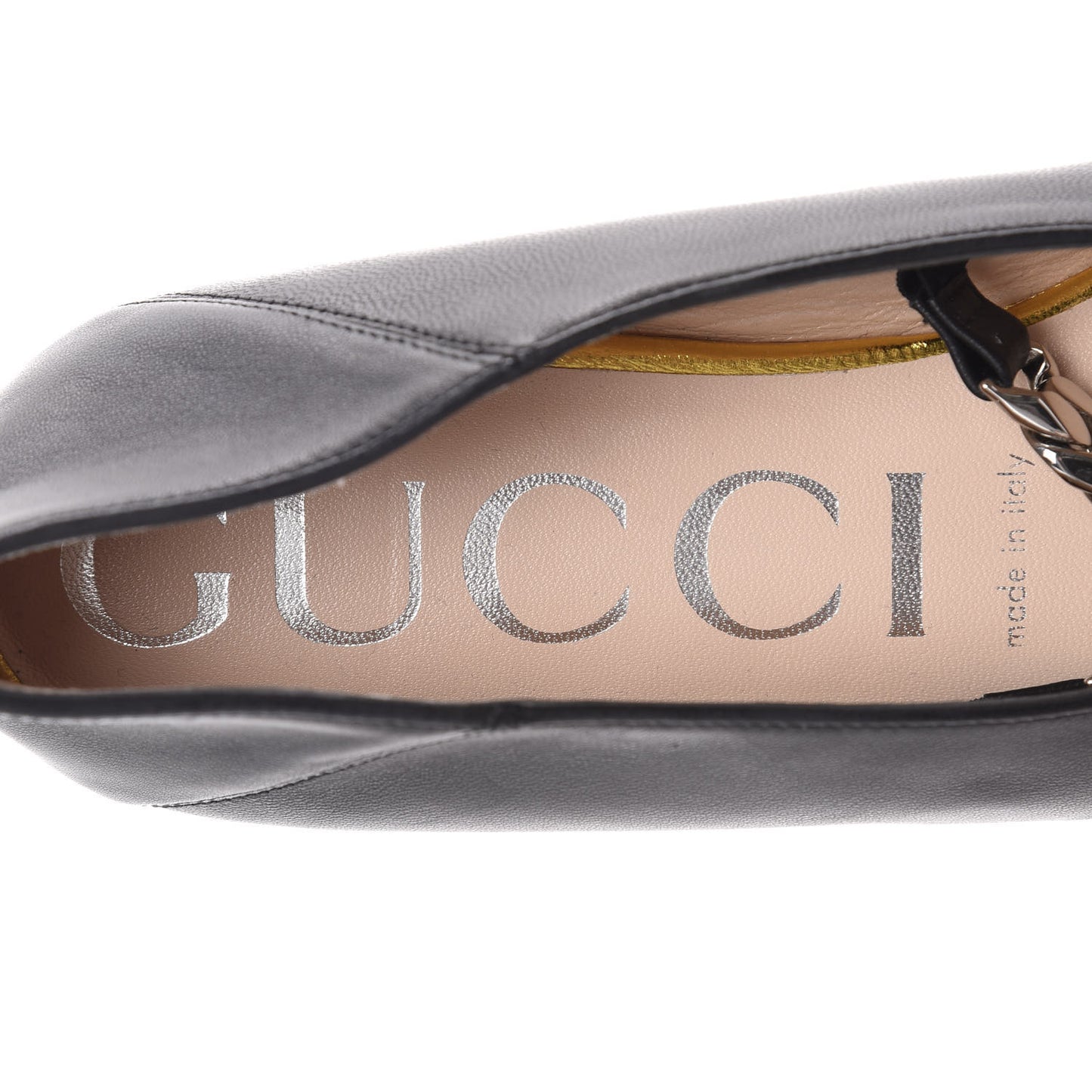 Nappa Lumiere Deva Horsebit Chain Embellished Flats 38 Black