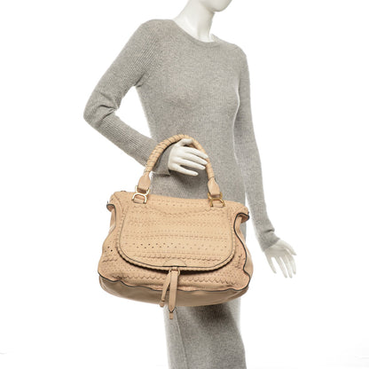 Chloe Lambskin Embroidered Large Marcie Satchel Beige 2 of 8