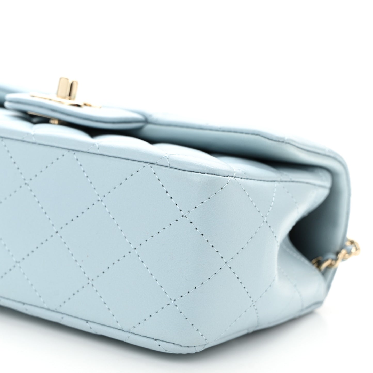 Lambskin Quilted Mini Top Handle Rectangular Flap Light Blue
