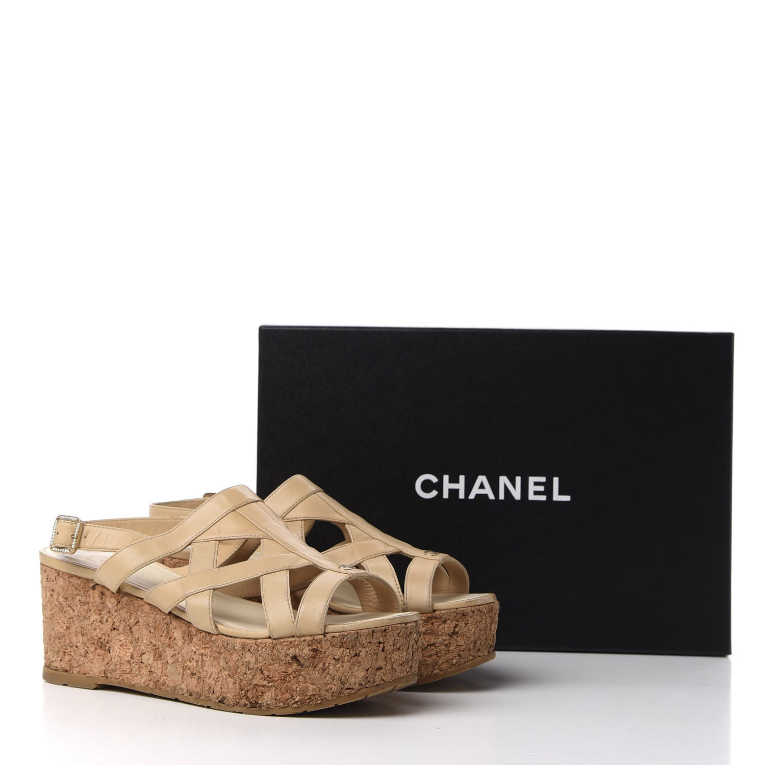 Chanel Lambskin Cork Pearl CC Platform Sandals 38 Beige 12 of 12