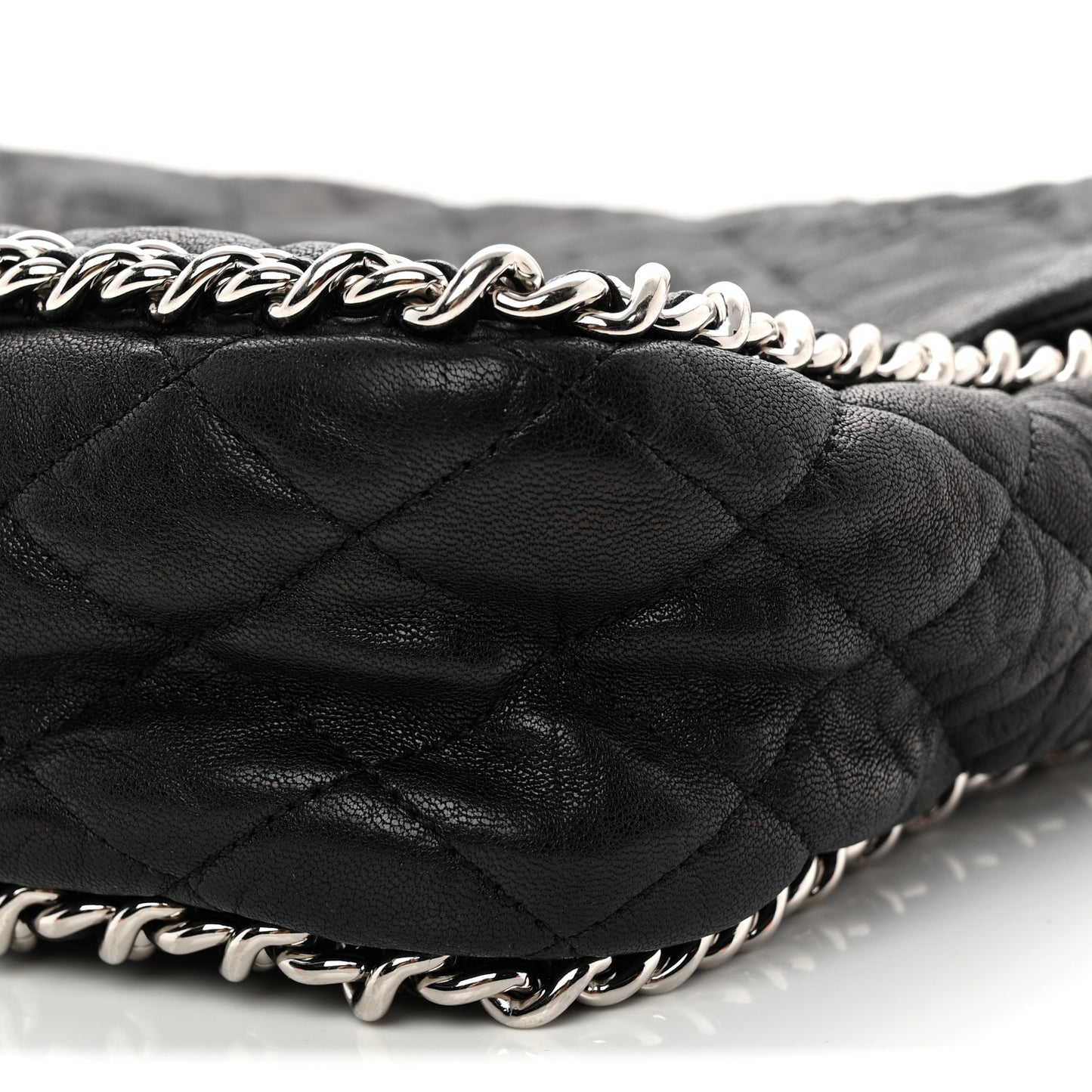 Washed Lambskin Quilted Maxi Chain Around Flap Black