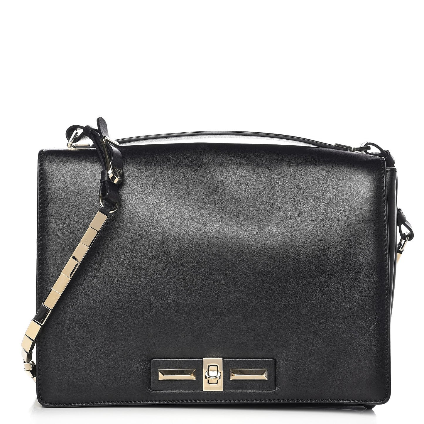 Vitello Rockstud Turnlock Metal Chain Shoulder Bag Black