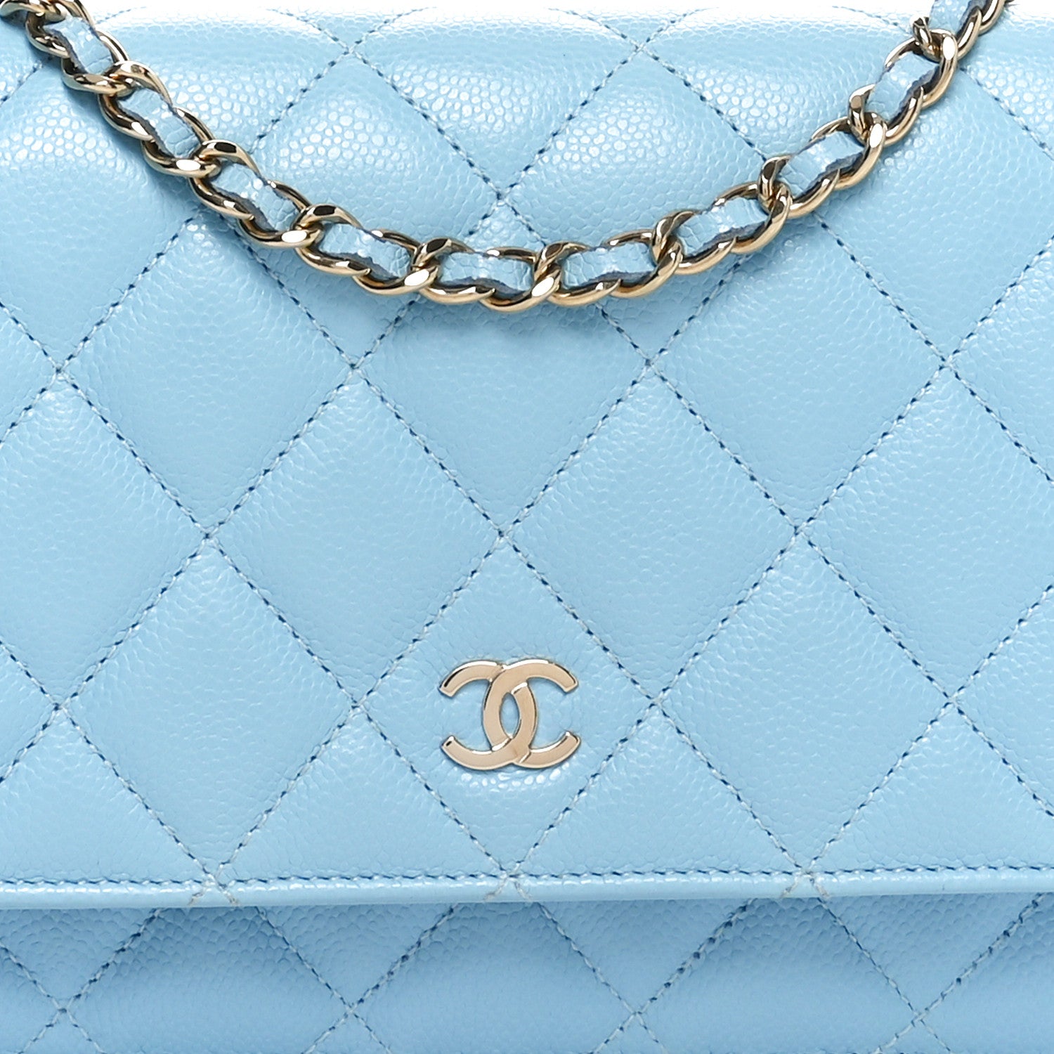 Chanel Caviar Quilted Wallet on Chain WOC Light Blue 9 of 13