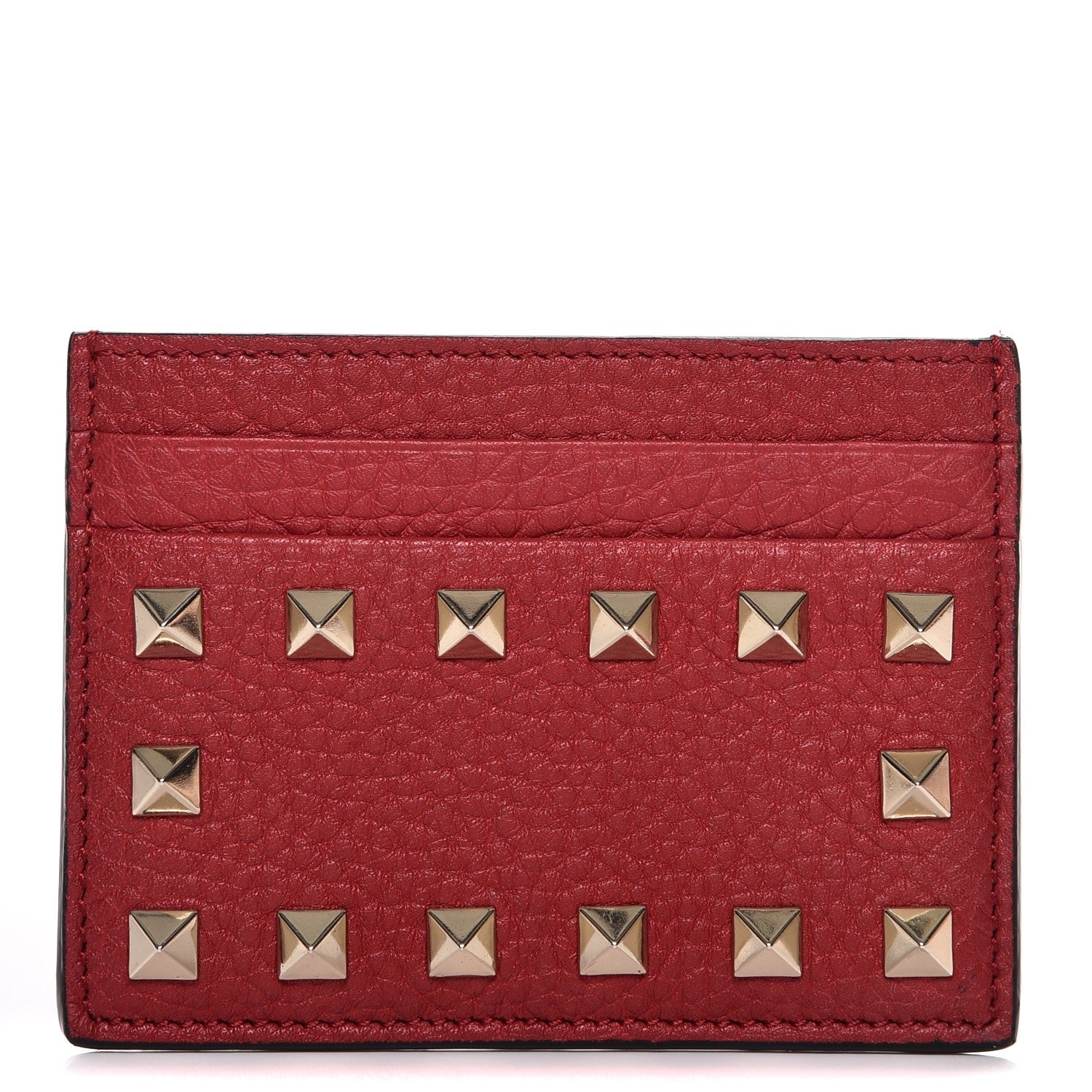 Valentino Garavani Pebbled Calfskin Rockstud Card Holder Red 1 of 8