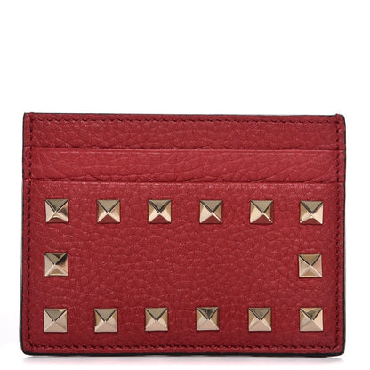 Valentino Garavani Pebbled Calfskin Rockstud Card Holder Red 1 of 8