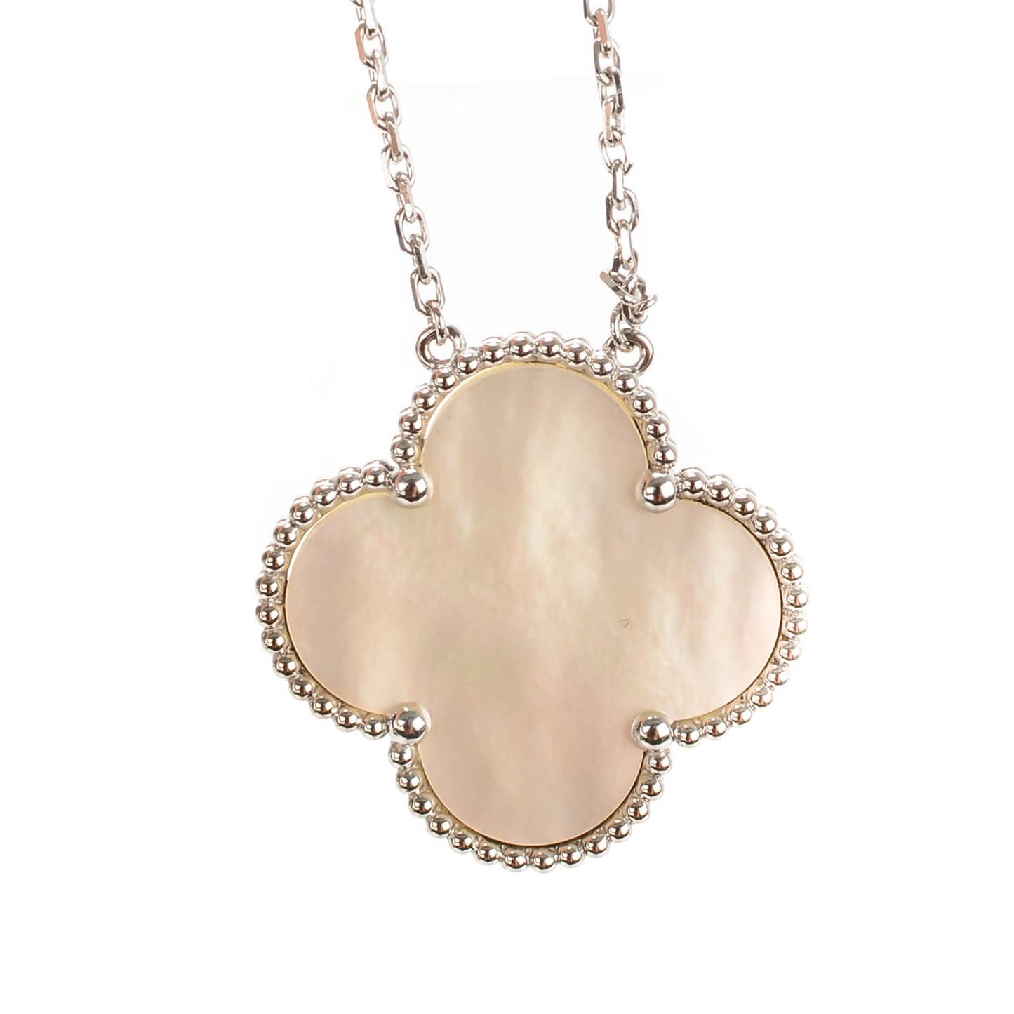 18K White Gold Mother of Pearl Magic Alhambra Pendant Necklace
