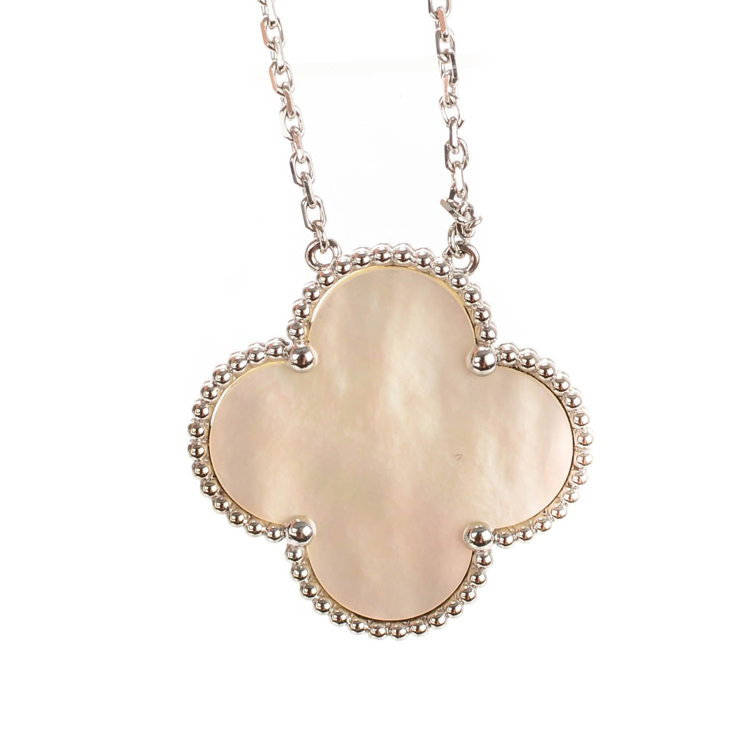 Van Cleef & Arpels 18K White Gold Mother of Pearl Magic Alhambra Pendant Necklace 3 of 7