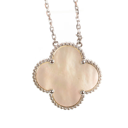 Van Cleef & Arpels 18K White Gold Mother of Pearl Magic Alhambra Pendant Necklace 3 of 7