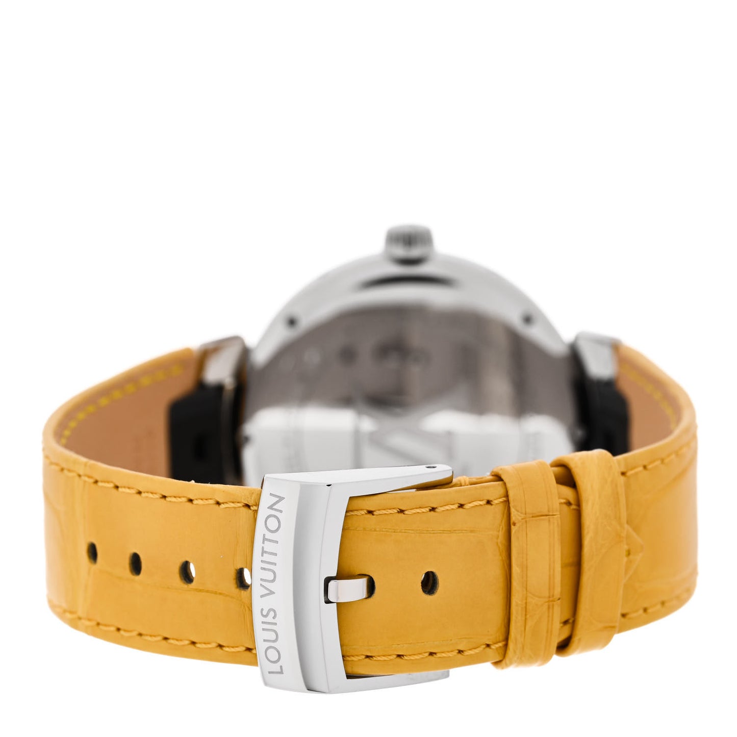 Stainless Steel Alligator 38mm Tambour Moon Quartz Watch Yellow