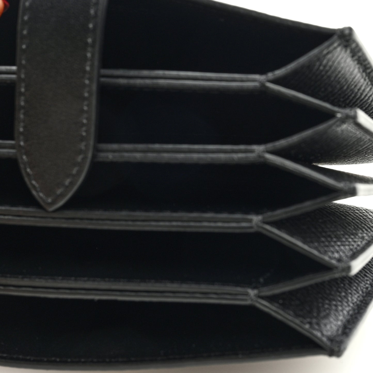Grained Shiny Calfskin Accordion Card Holder Black