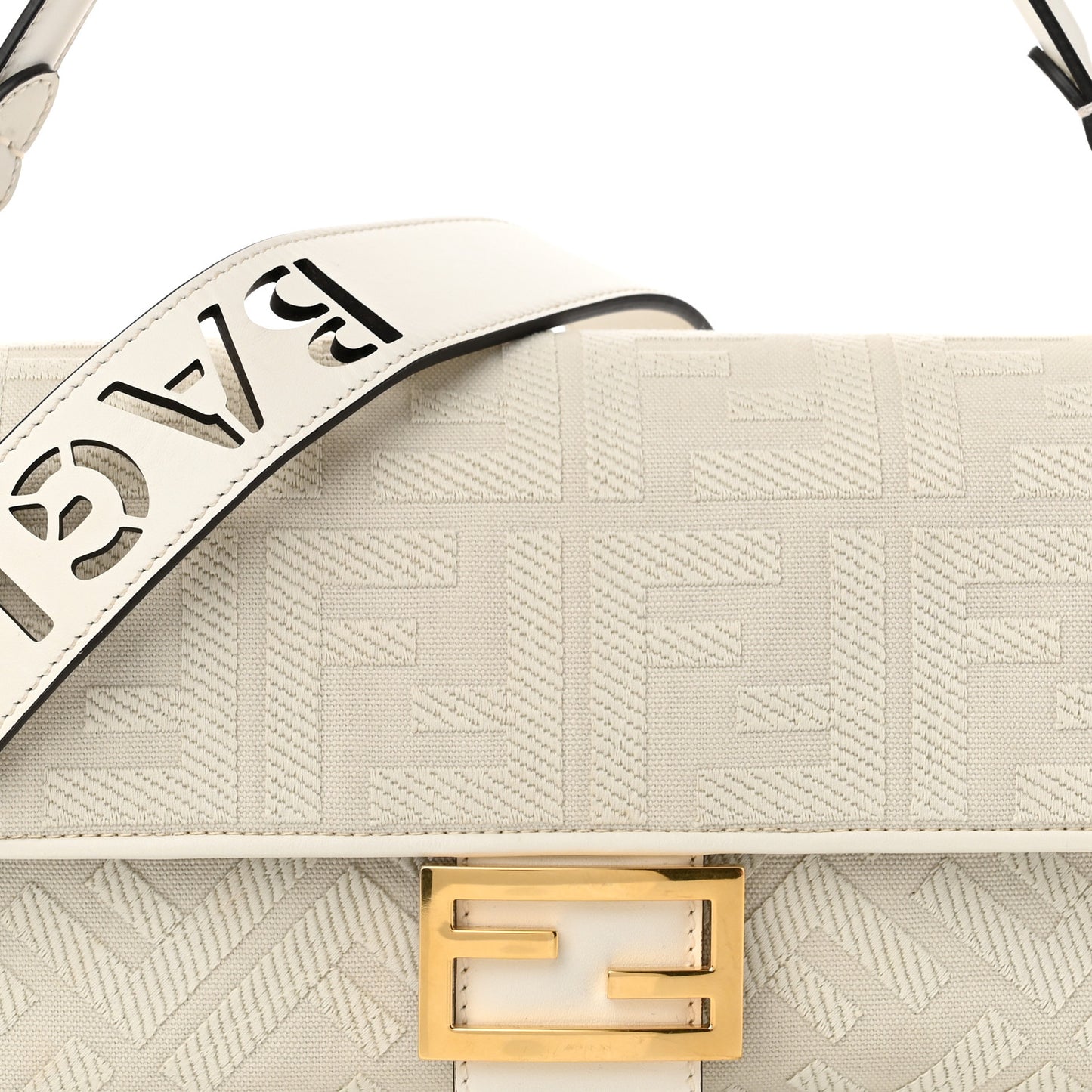 Canvas Vitello King Extra Strap FF Embroidered Baguette White Ice
