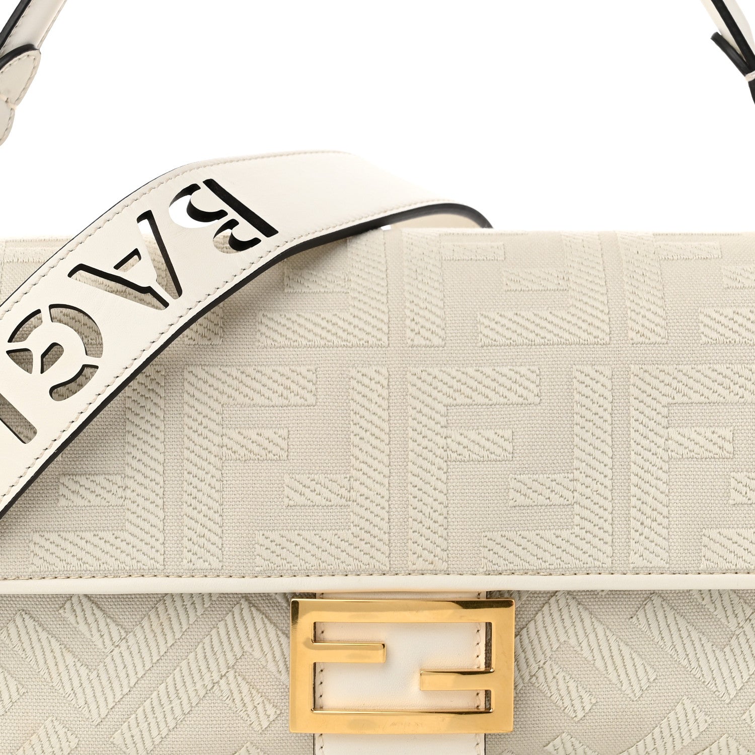 Fendi Canvas Vitello King Extra Strap FF Embroidered Baguette White Ice 5 of 12