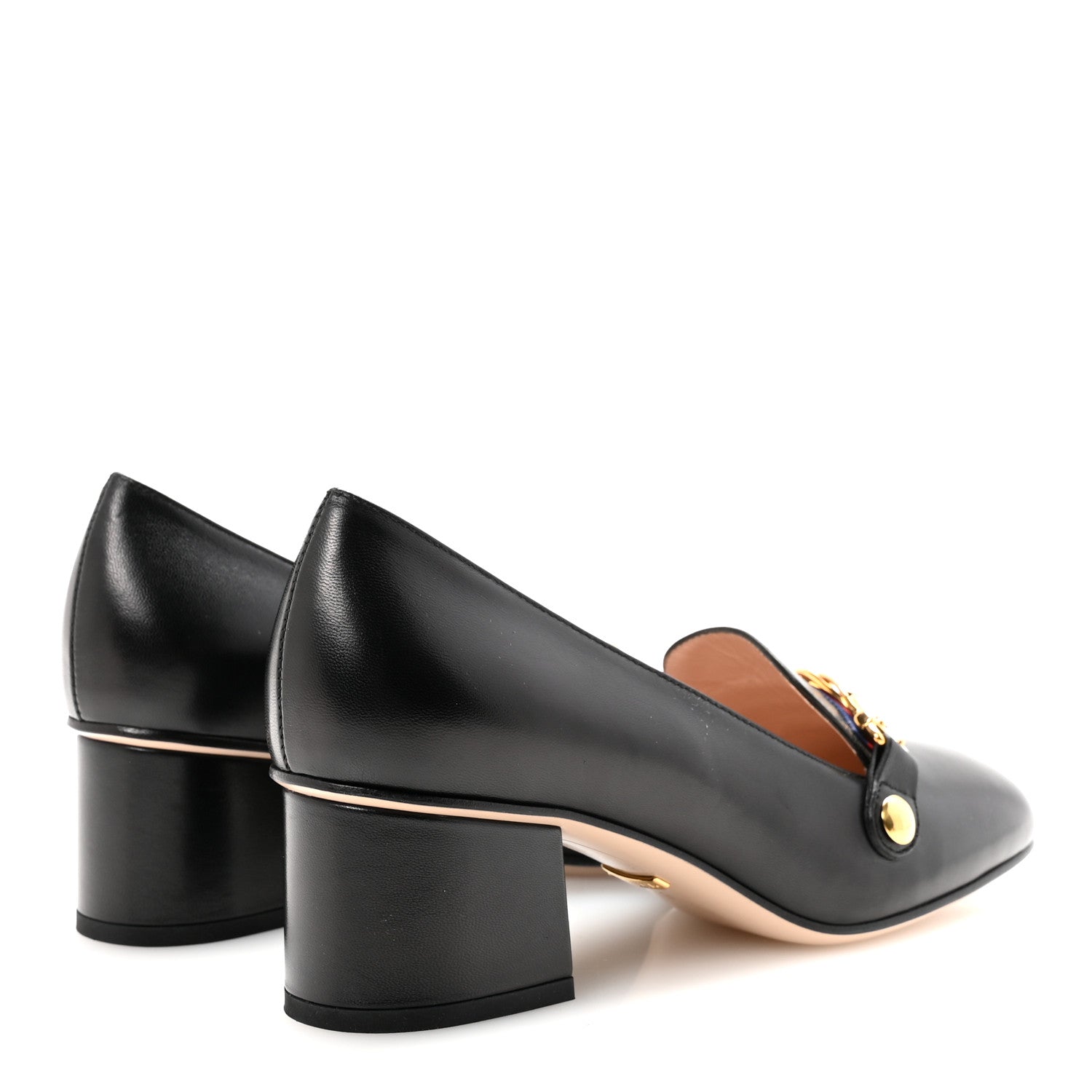 Gucci Malaga Kid Sylvie Web Chain Mid Heel Loafers 36.5 Black 5 of 10