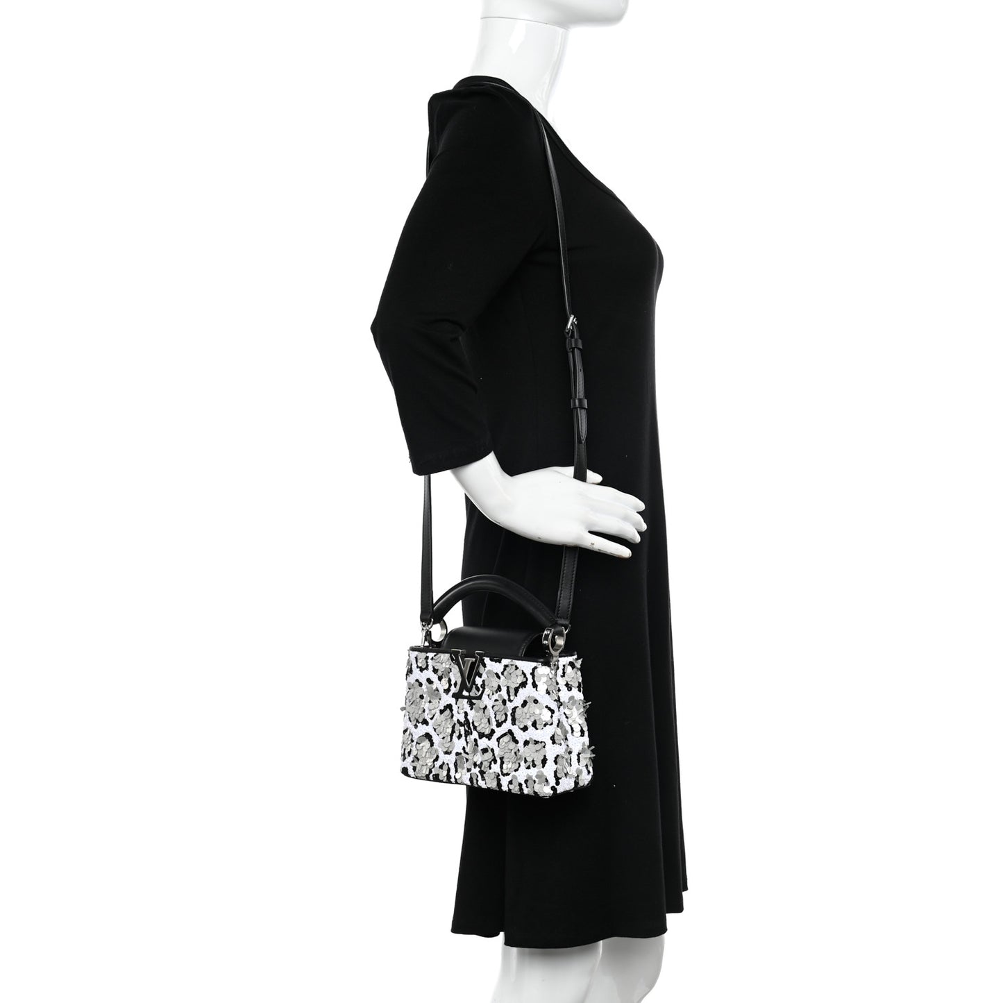Calfskin Sequin Mini Capucines Black White